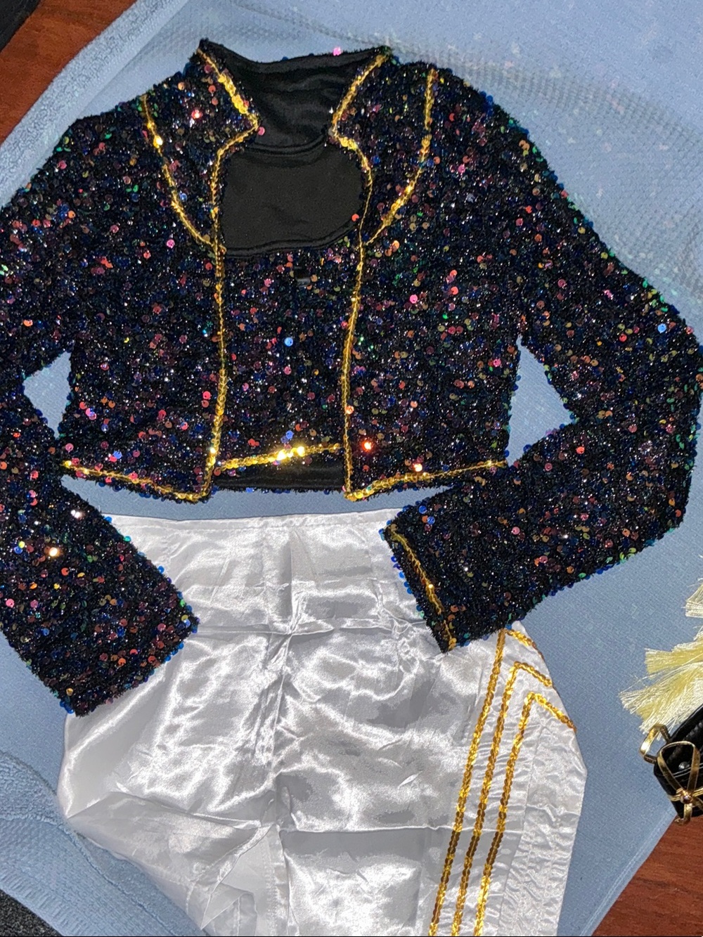 Kids K-Pop Black Sequin Jacket with Gold Trim Costume